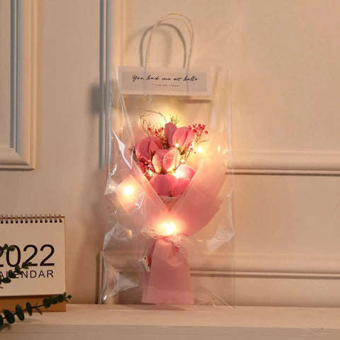 Soap flower bouquet with LED light